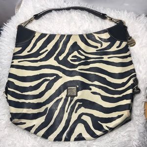 Dooney & Bourke Cream Black Zebra Print Hobo Bag